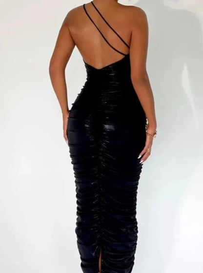 One Shoulder Strapless Backless Bodycon Maxi Dress
