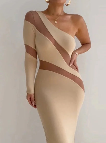 One Sleeve Backless Bodycon Midi Dress